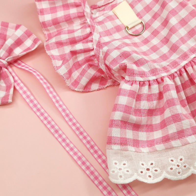 Plaid Printed Dog Cat Dress with Bow