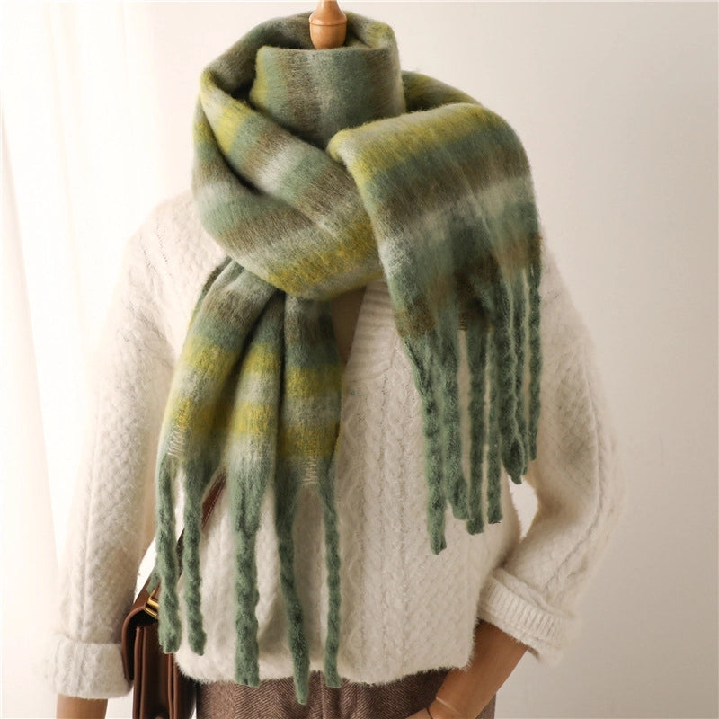 Thick Silk Striped Scarf Cashmere-like Winter New Warm Long Fringe Bib Scarf Men's And Women's Scarf Student Shawl