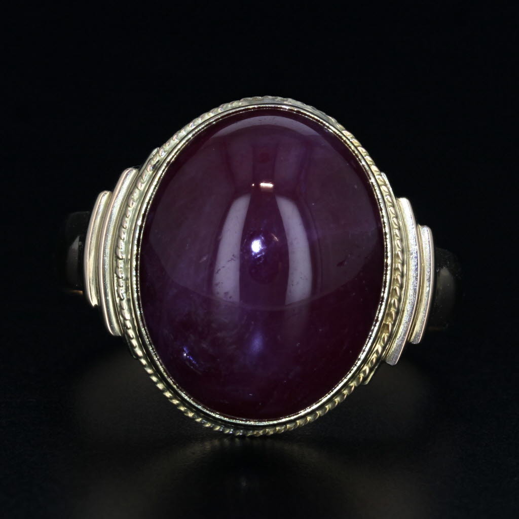 17ct Star Ruby Ring 18k Yellow Gold Size 9 Oval Cabochon Solitaire