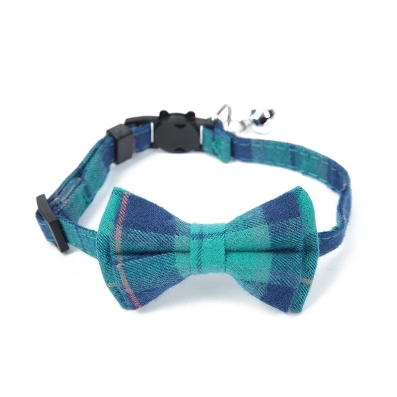 Pet Collar Bell Bow British Checked Cloth Collar