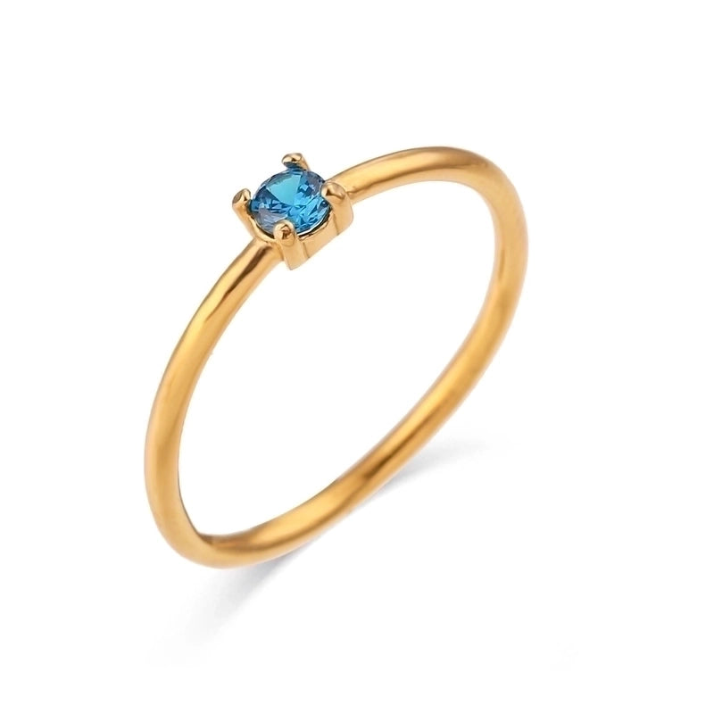 Fashion Round 304 Stainless Steel Artificial Gemstones Birthstone 18K Gold Plated Plating Inlay Rings