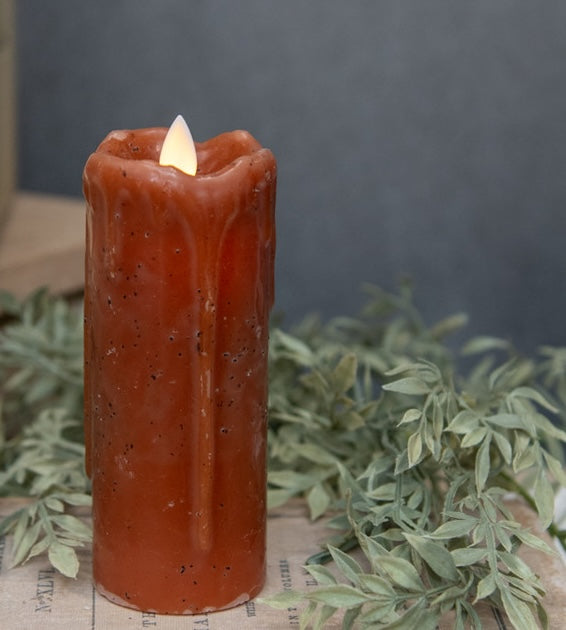 Farmhouse Candle with Flickering Flame. Ginger Brown