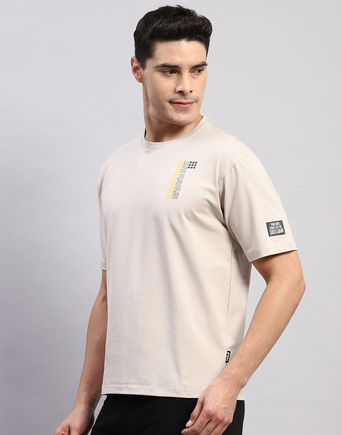 Men Beige Printed Round Neck Half Sleeve T-Shirt