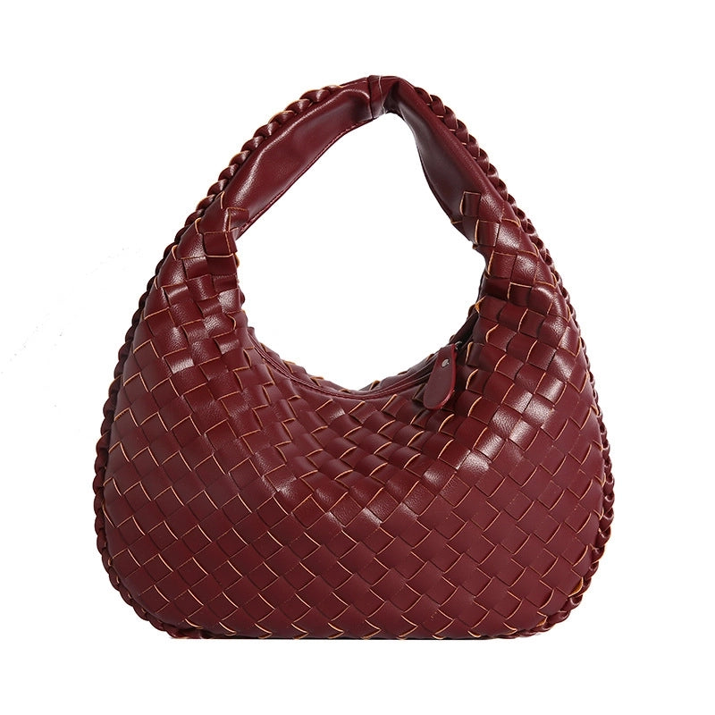 Women's Medium Pu Leather Solid Color Streetwear Weave Dumpling Shape Zipper Handbag