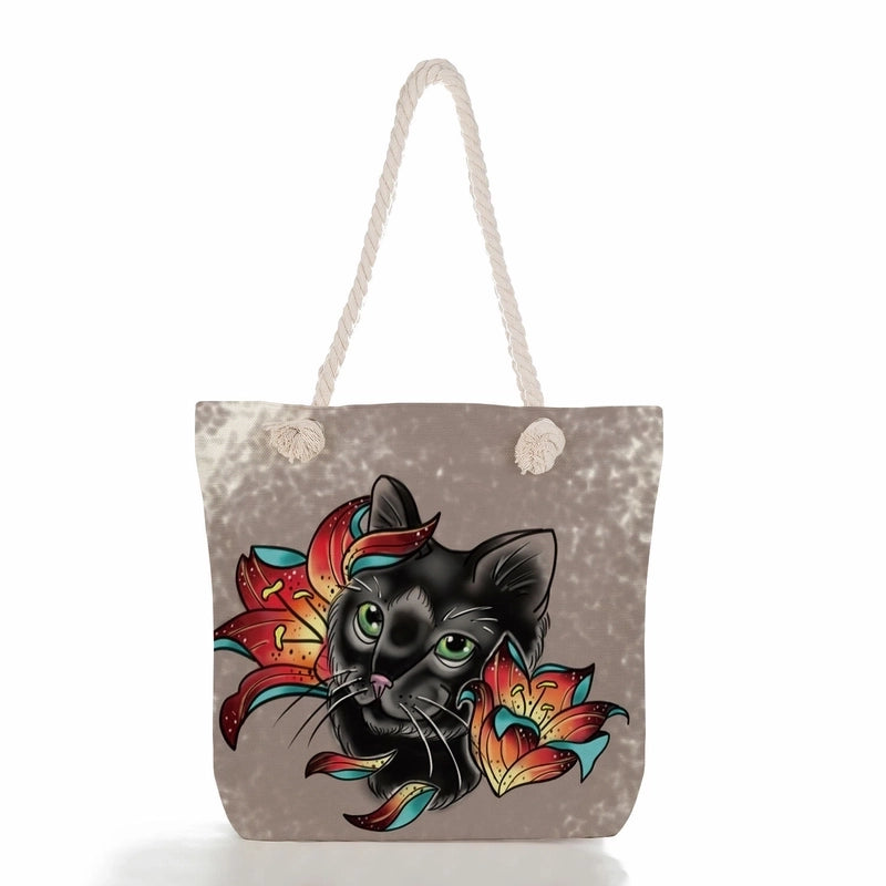 Women's Classic Style Cat Canvas Shopping Bags
