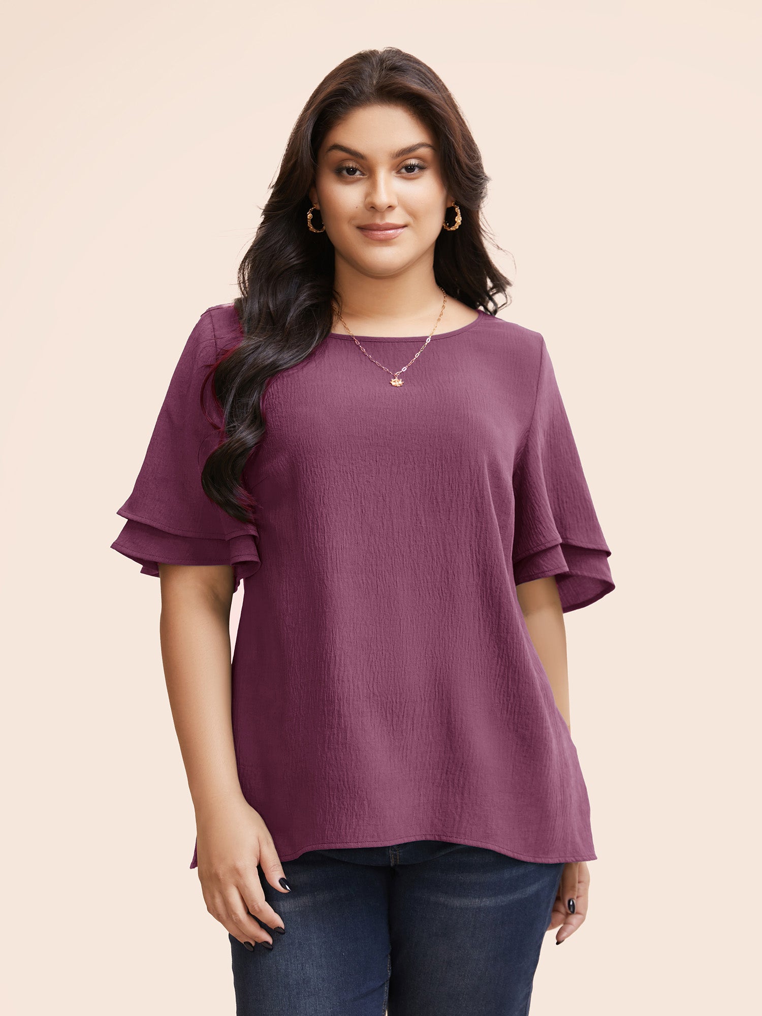 Solid Tiered Ruffles Split Hem Blouse