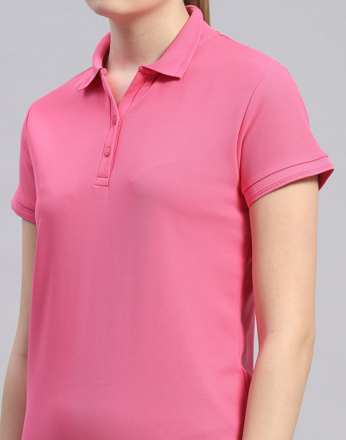 Women Pink Solid Polo Collar Half Sleeve T-Shirt