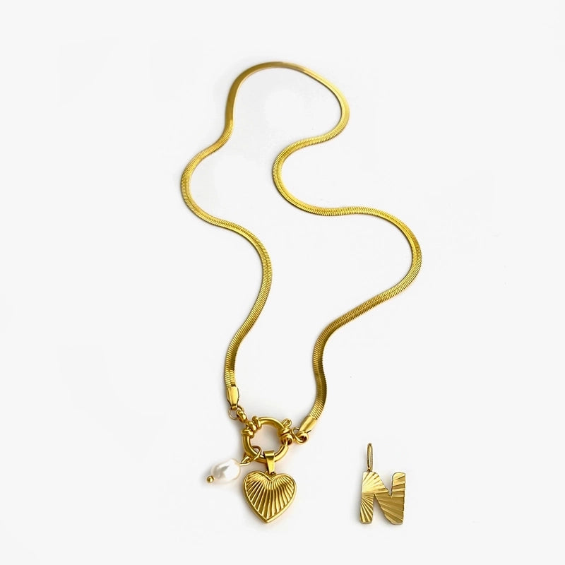 Minimalist Commute Letter Heart Shape 316L Stainless Steel  Freshwater Pearl 18K Gold Plated Stainless Steel Necklaces