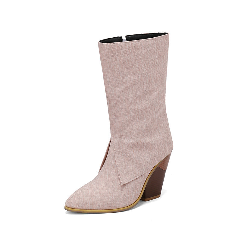 Snakeskin Print Zipper Fold Chunky Heels Western Boots
