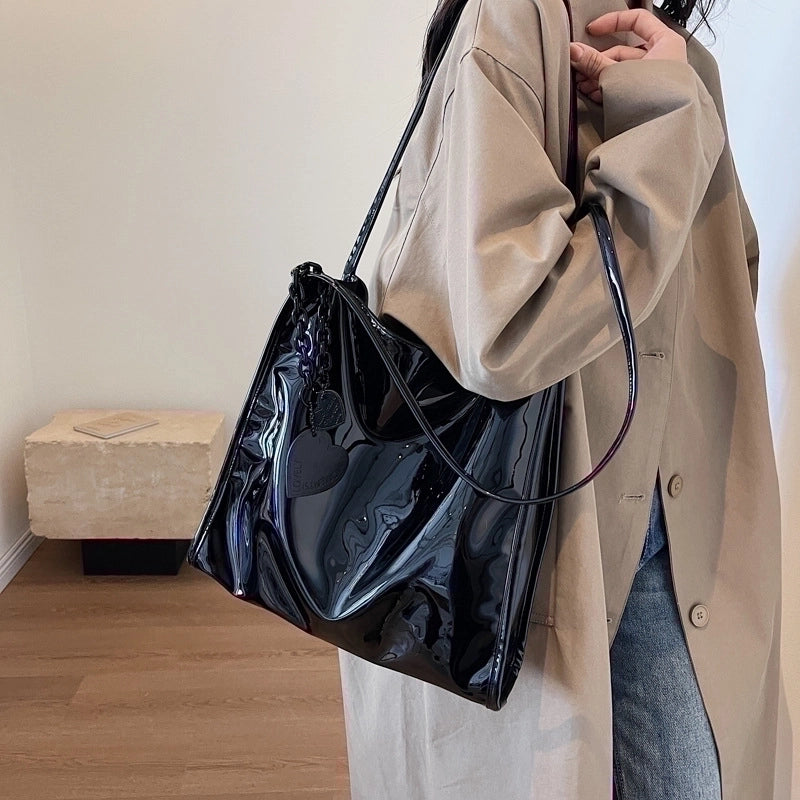 Women's Large Pu Leather Solid Color Streetwear Square Magnetic Buckle Tote Bag