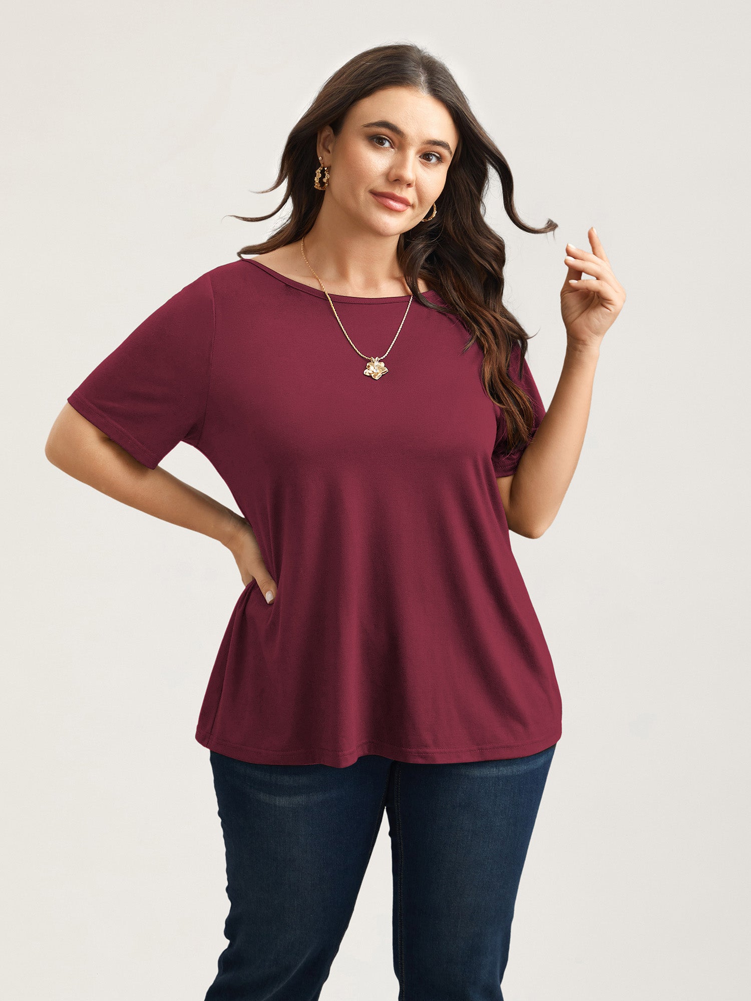Butterfly Back Stretchy Round Neck T-Shirt
