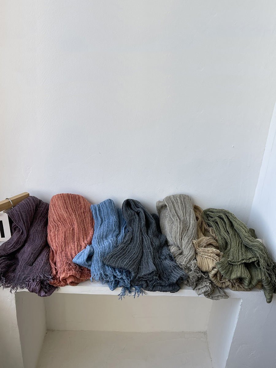 Vintage Pure Color Shirred Shawl Scarf
