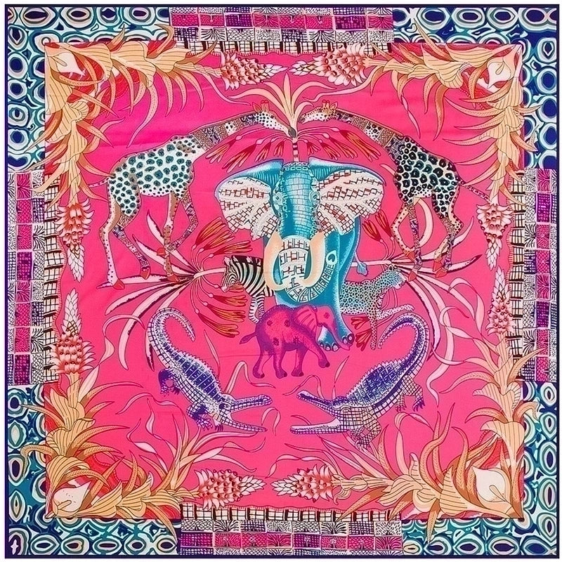 130cm Elephant Giraffe Ladies Twill Large Square Scarf Shawl Sunscreen