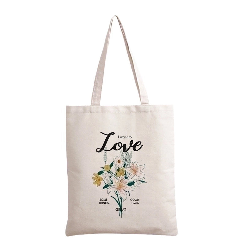 Women's Streetwear Flower Canvas Shopping Bags