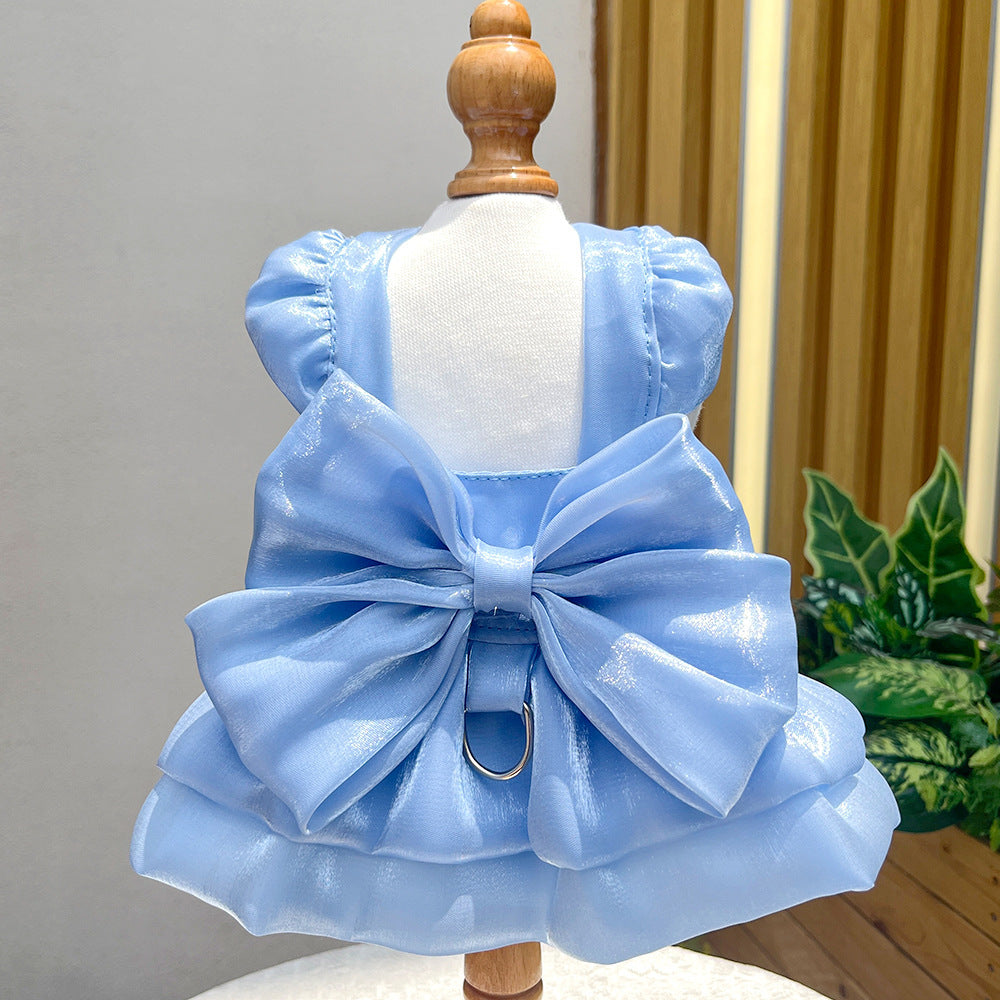 Solid Color Bow Layered Dog Harness Dress