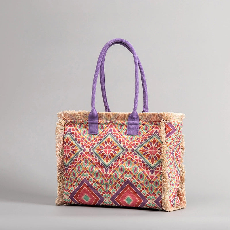 Women's Large All Seasons Polyester Cotton Color Block Classic Style Square Zipper Tote Bag