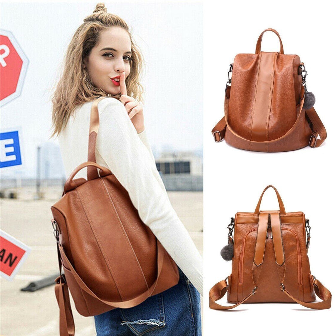 limited edition leather ladies' anti-theft backpack