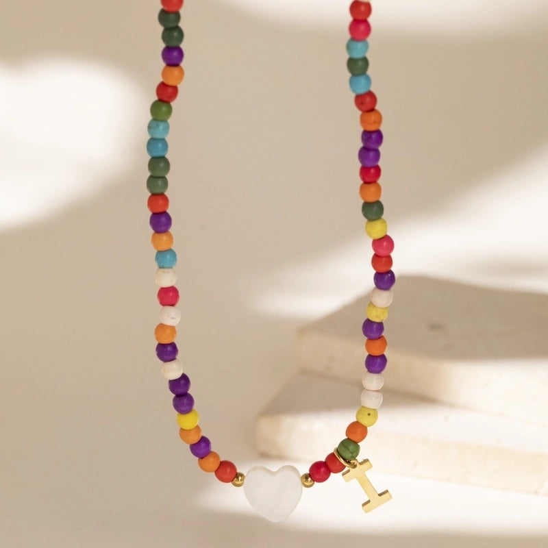 Cute Geometric 304 Stainless Steel Beaded Chain Pendant Necklace