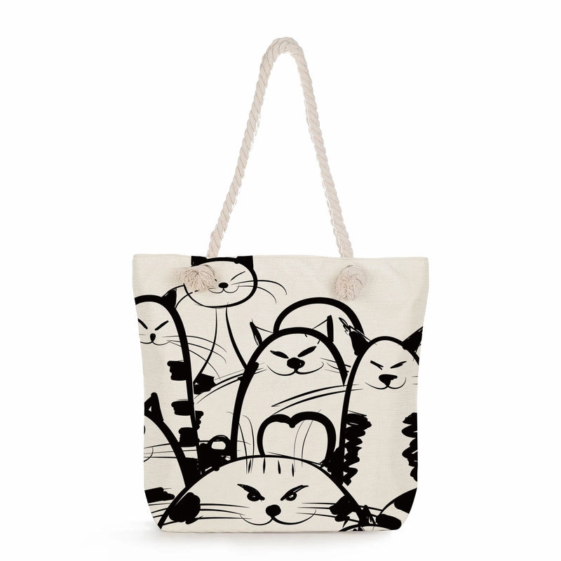 Women's Medium Linen Cartoon Elegant Basic Classic Style Square Zipper Canvas Bag