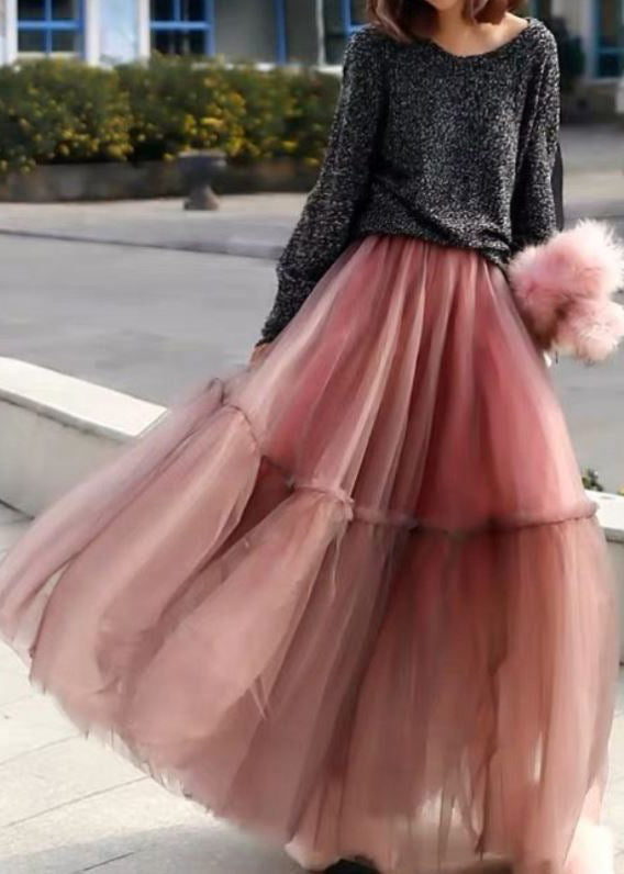 Women Grey Ruffled Tulle Cinched Circle Fall Skirt