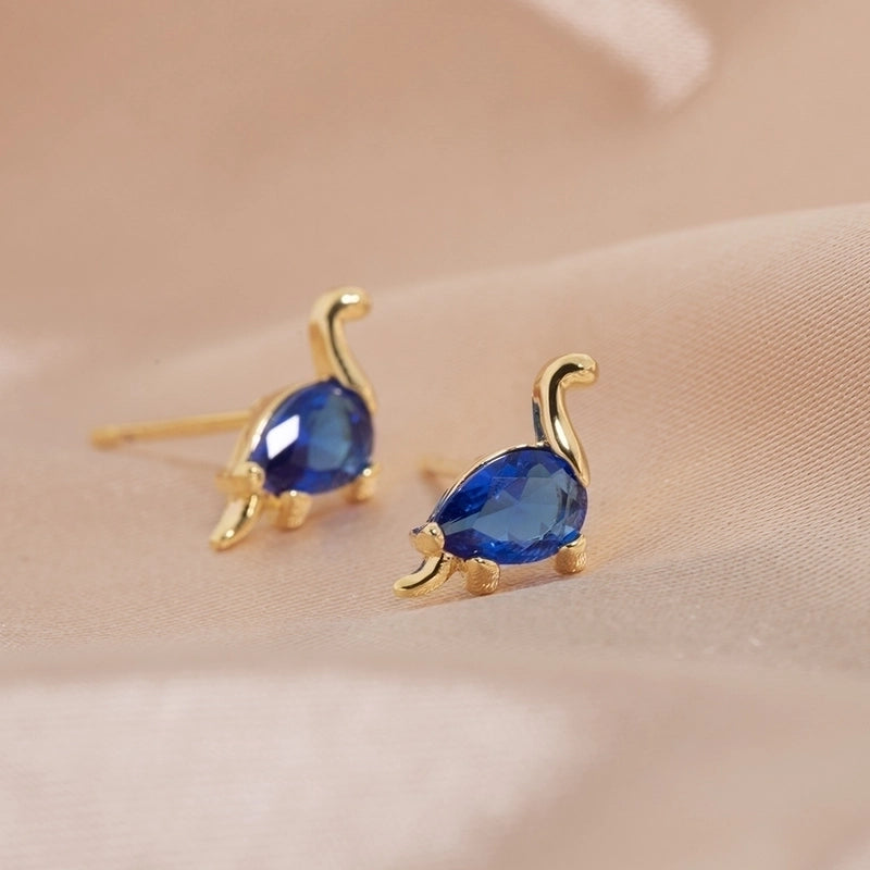 1 Piece Minimalist Dinosaur Inlay Copper Gem Ear Studs