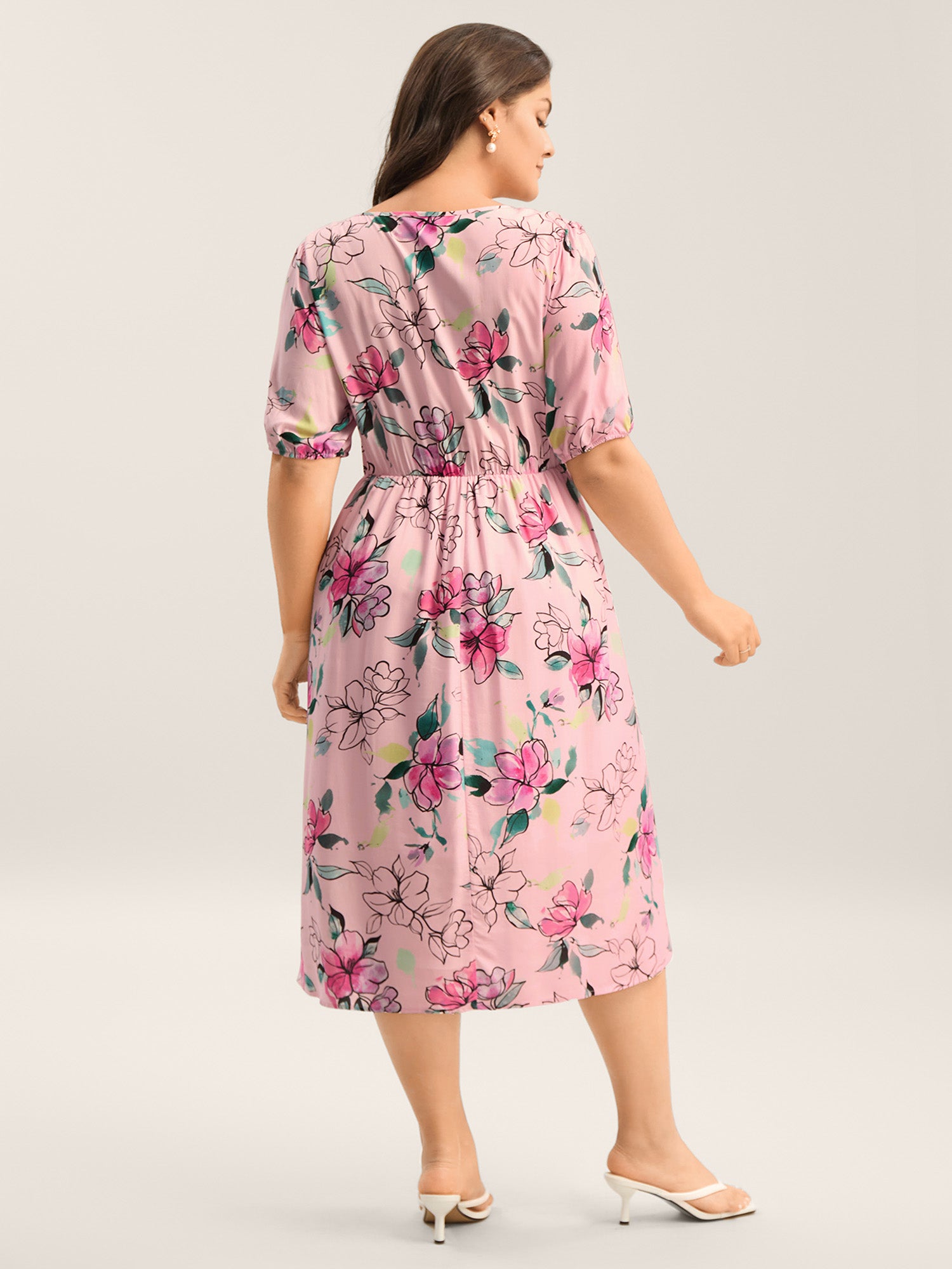 Blushing Petals Pockets Cinched-Waist Midi Dress