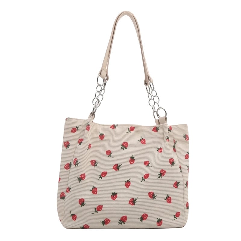 Women's Cute Basic Strawberry Canvas Shopping Bags