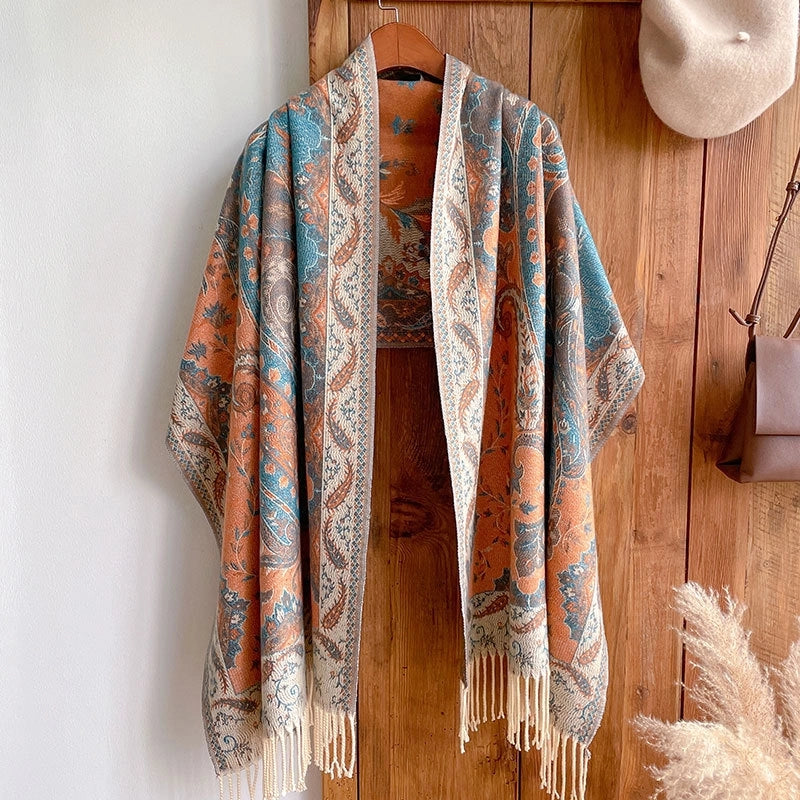 Unisex Ethnic Style Printing Imitation Cashmere Tassel Scarf