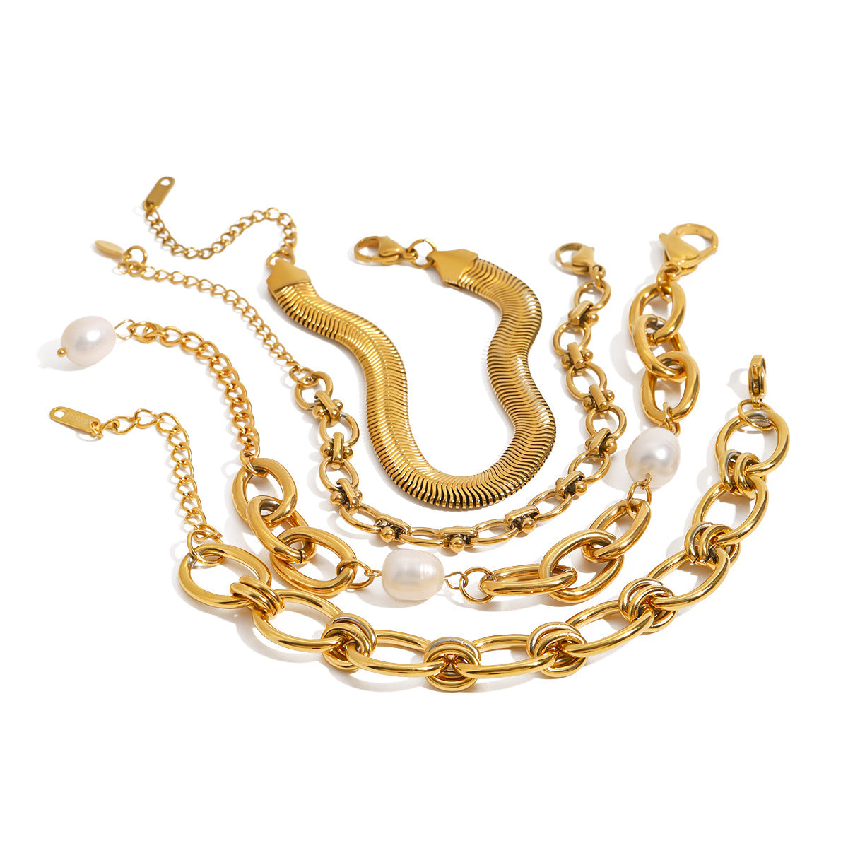 Jie Ding Stainless Steel Gold Pearl Bracelet Niche Metal Chain Titanium Steel Jewelry