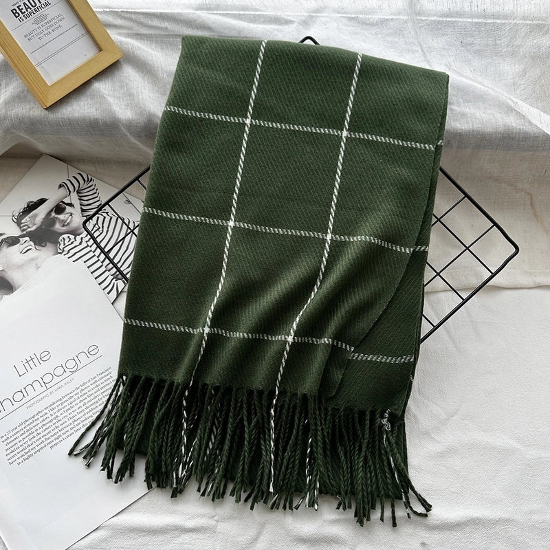 Unisex Casual Minimalist Lattice Imitation Cashmere Tassel Scarf