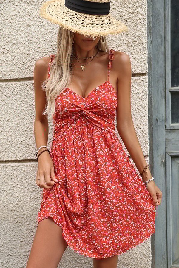 Fashion Tie Shoulder Floral Casual Dress