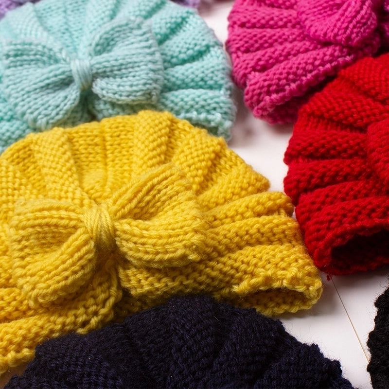 Children Unisex Fashion Solid Color Bow Knot Knitted Wool Cap