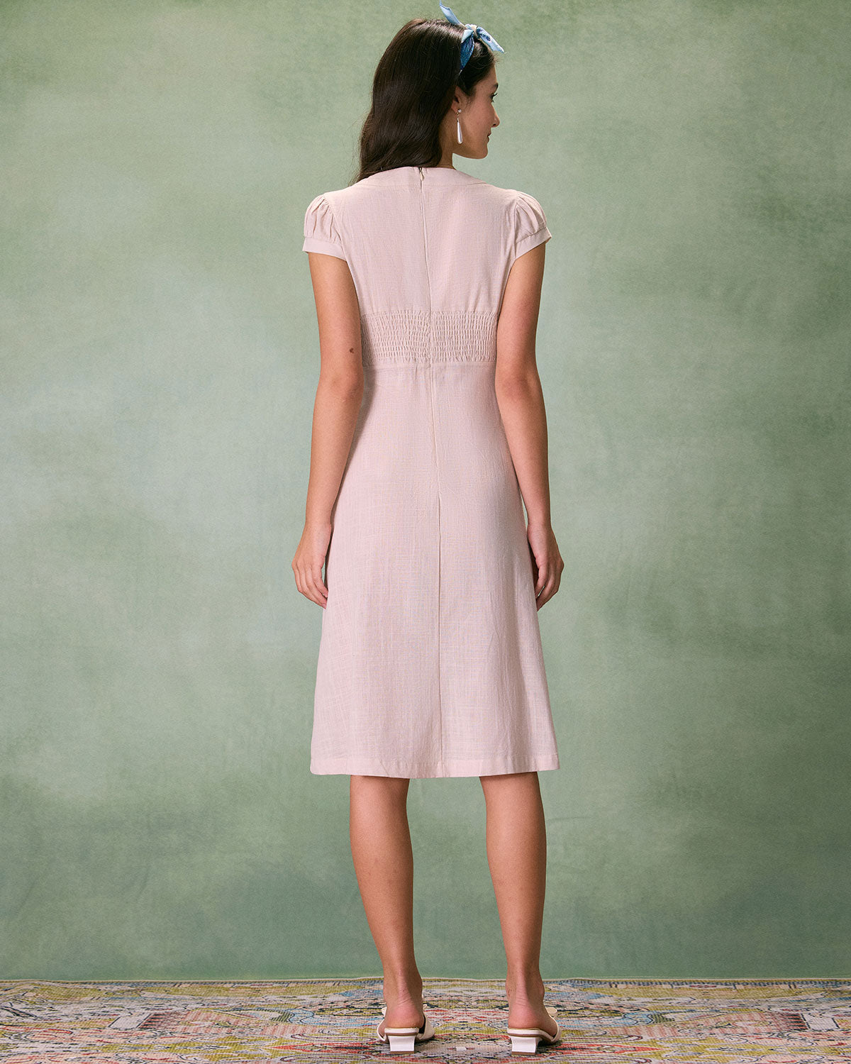 The Beige Cap Sleeve Split Hem Midi Dress