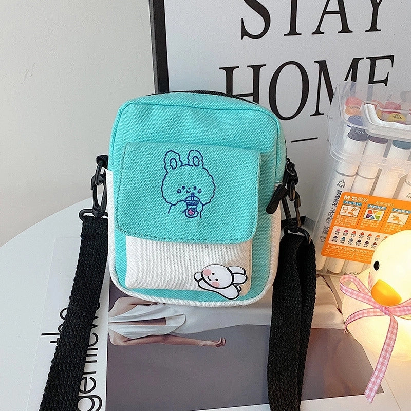 Women's Small Canvas Animal Color Block Basic Preppy Style Square Zipper Shoulder Bag Canvas Bag Crossbody Bag