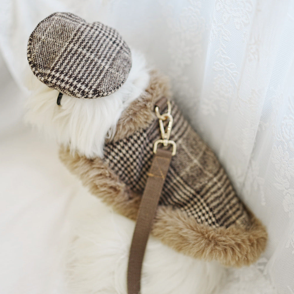 Furry Dog Cape Harness with Leash&Hat