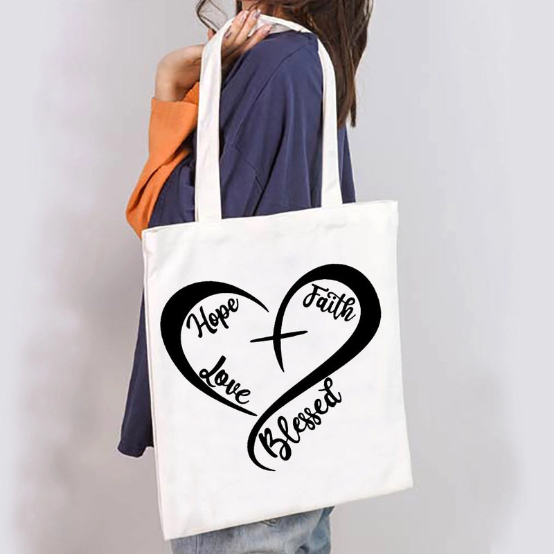 Unisex Large Canvas Letter Basic Classic Style Square Open Canvas Bag