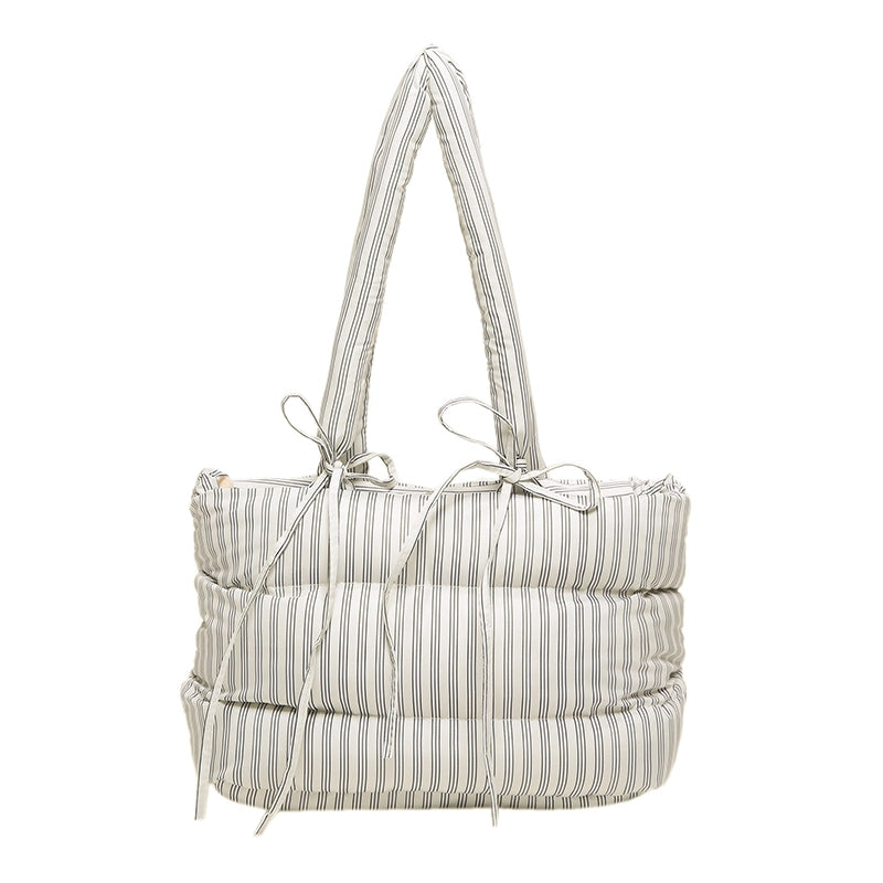 Women's Nylon Stripe Vintage Style Classic Style Stripe Square Zipper Tote Bag