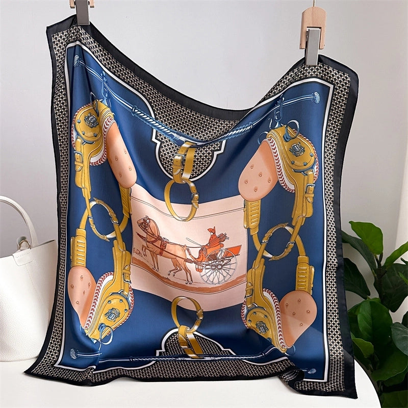 Unisex Casual Minimalist Stripe Flower Polyester Satin Printing Silk Scarf