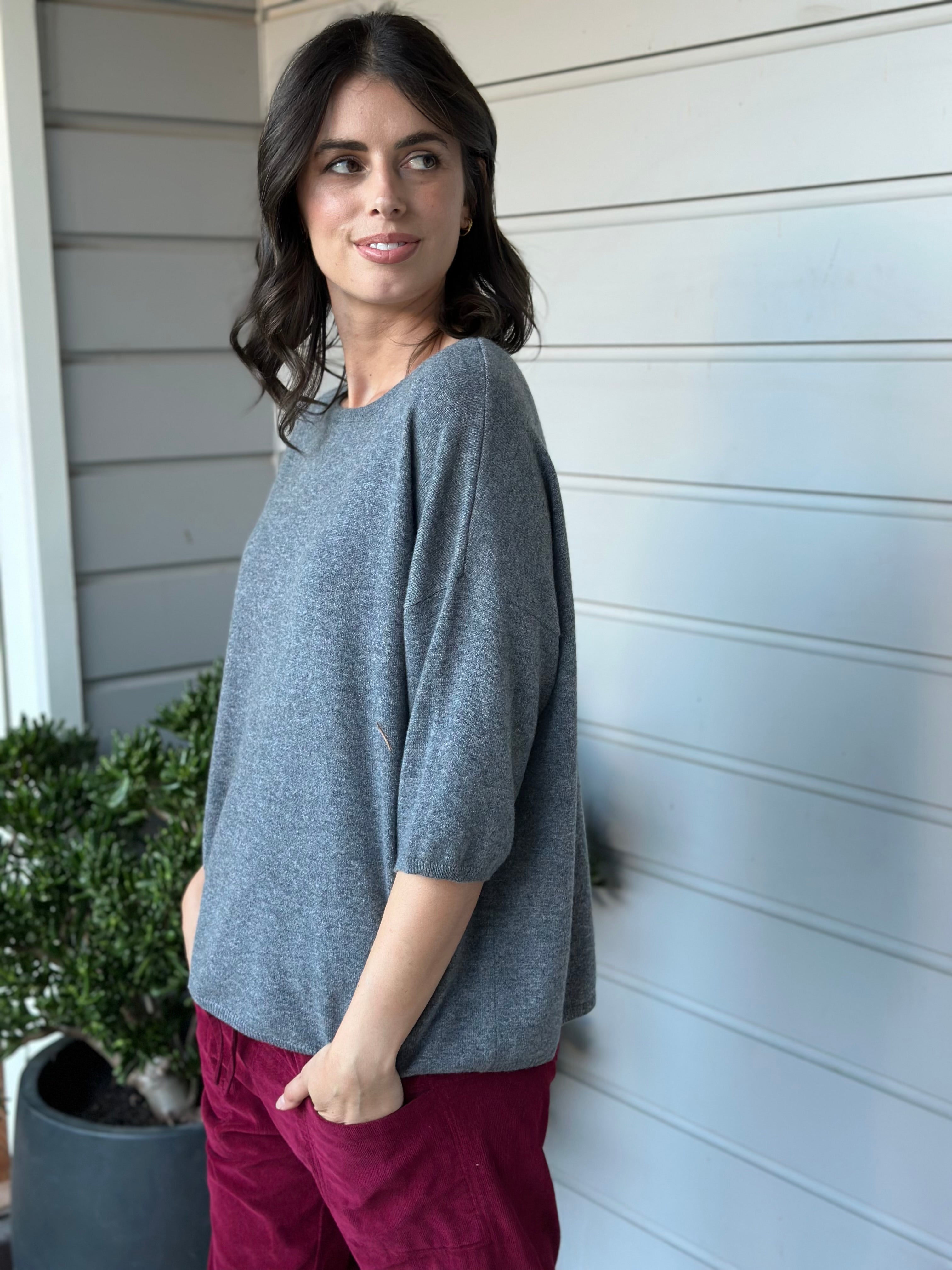 cashmere top-slate grey