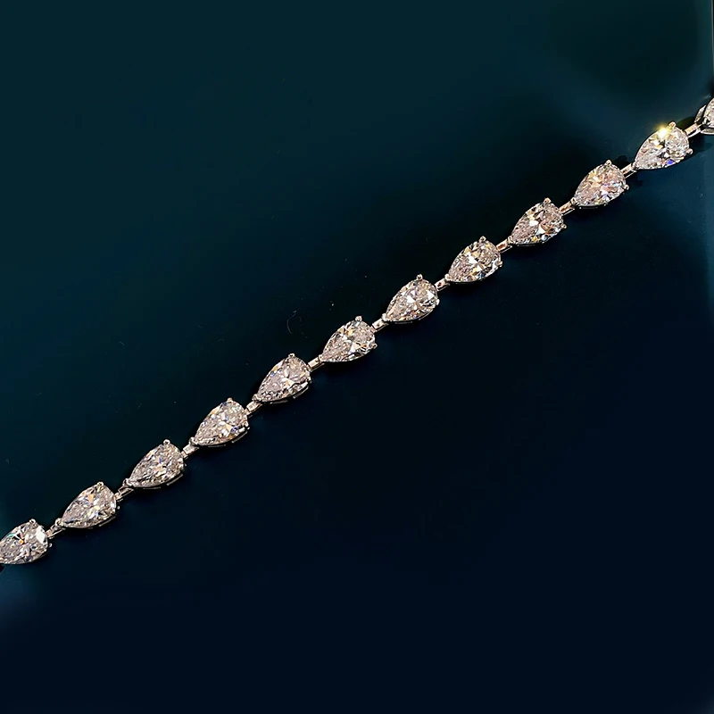 new S925 silver bracelet 5*8 full diamond pear-shaped bracelet fashionable and generous ins style jewelry