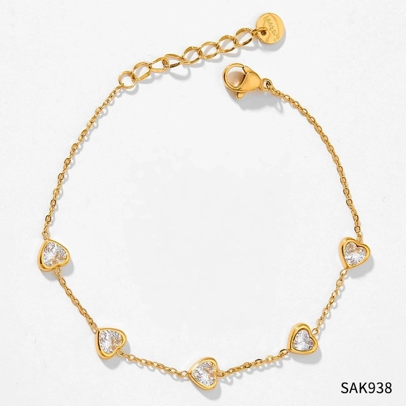 Fashion Heart Shape 304 Stainless Steel 16K Gold Plated White Gold Plated Gold Plated Zircon Stainless Steel Bracelets In Bulk