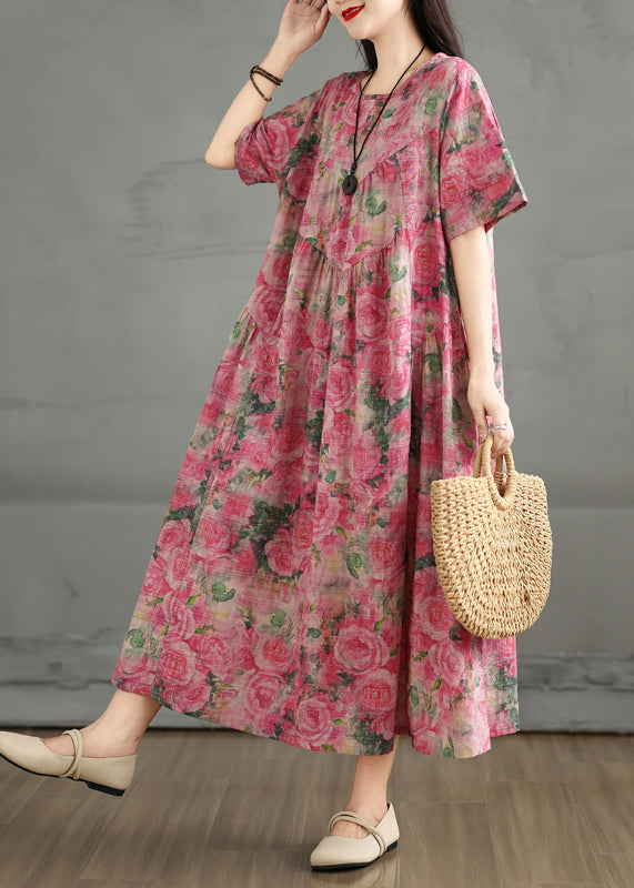 Rose Print Cotton Ankle Dress Oversized Summer