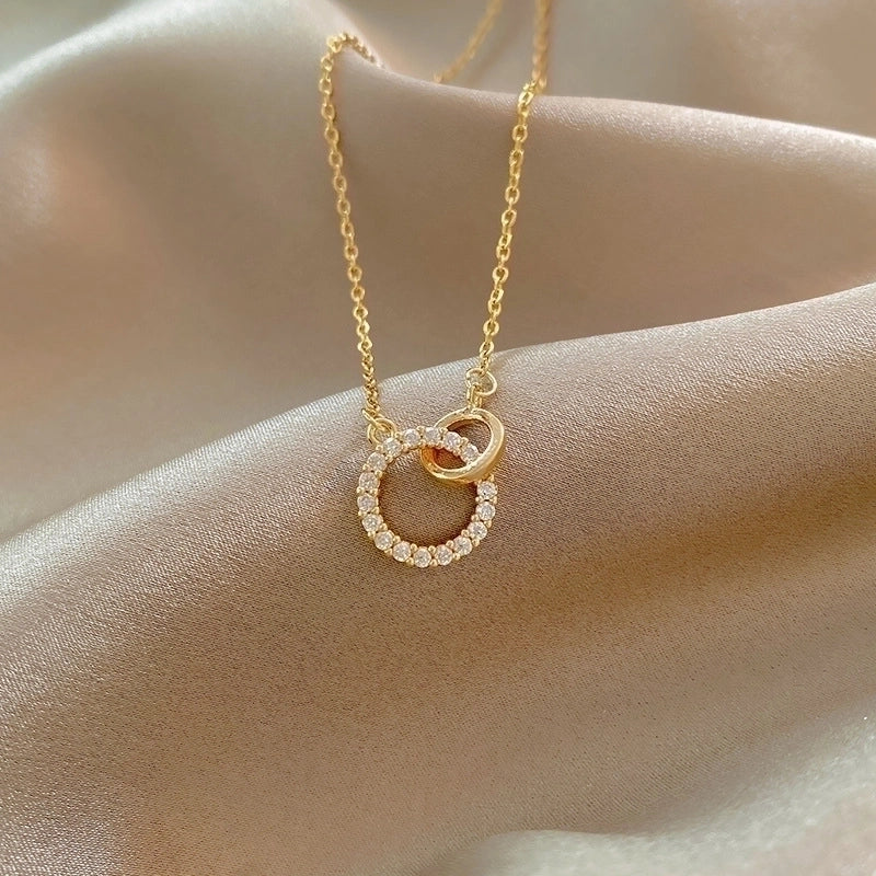 Elegant Minimalist Geometric Titanium Steel Plating Inlay Artificial Pearls Shell Zircon Necklace