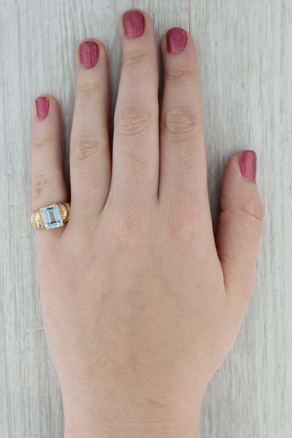 3ct Aquamarine Emerald Cut Solitaire Ring 14k Yellow Gold Size 5.75
