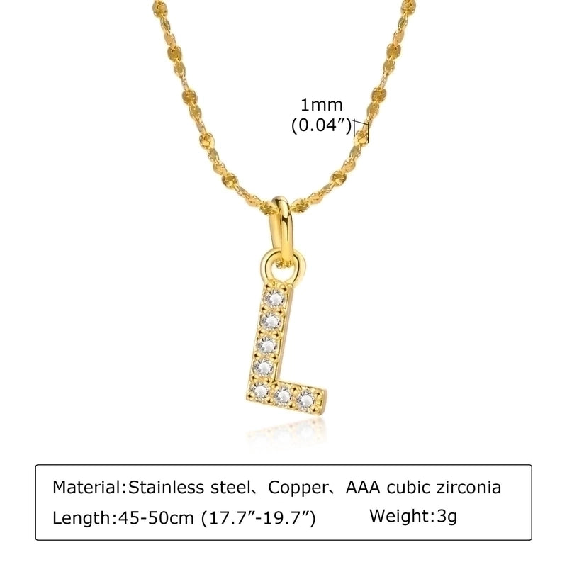 Minimalist Letter 201 Stainless Steel Copper Inlay Artificial Diamond Pendant Necklace