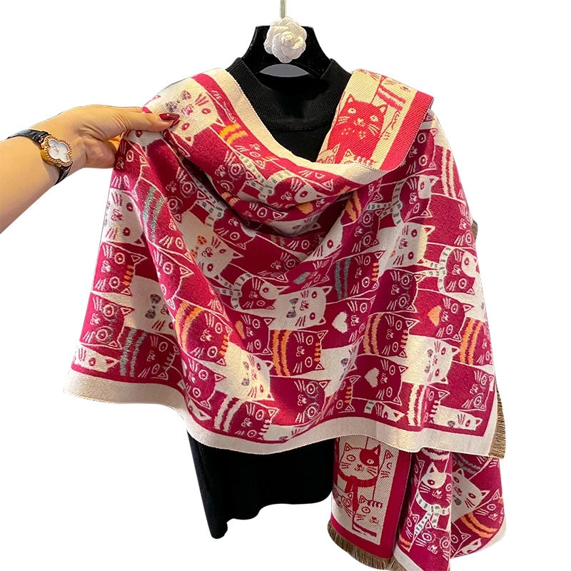 Women's Casual Cute Cat Polyester Shawl