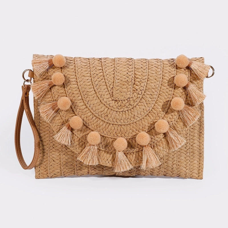 Women's Straw Solid Color Streetwear Square Magnetic Buckle Crossbody Bag