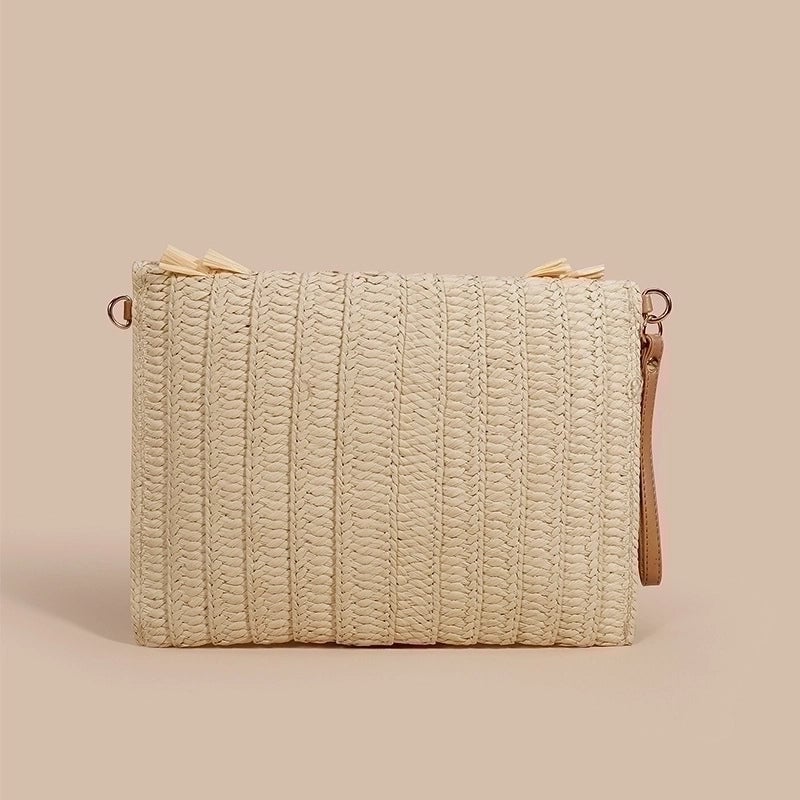 Khaki Rose Red Yellow Straw Solid Color Square Evening Bags