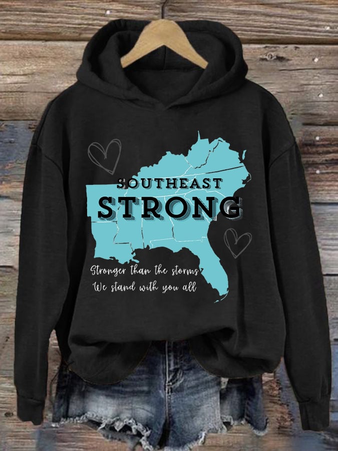 Women'S Retro Southeast Strong Stronger Than The Storms We Stand With You All Printed Hoodie