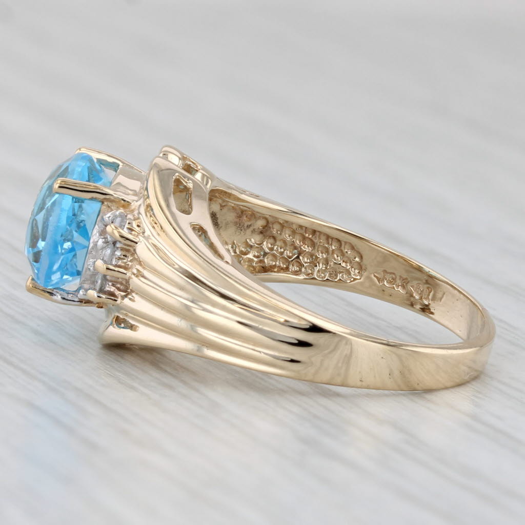 3.39ctw Oval Blue Topaz Diamond Ring 10k Yellow Gold Size 7